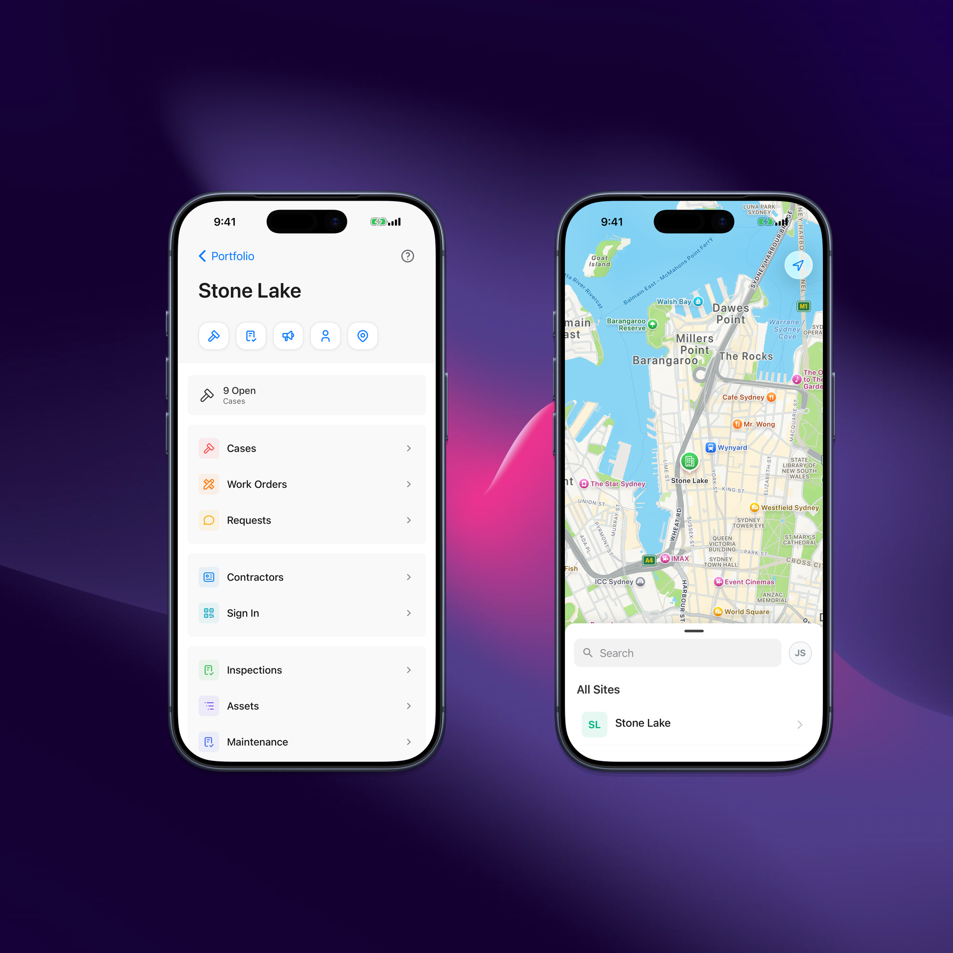 Onsite mobile facility dashboard and portfolio map
