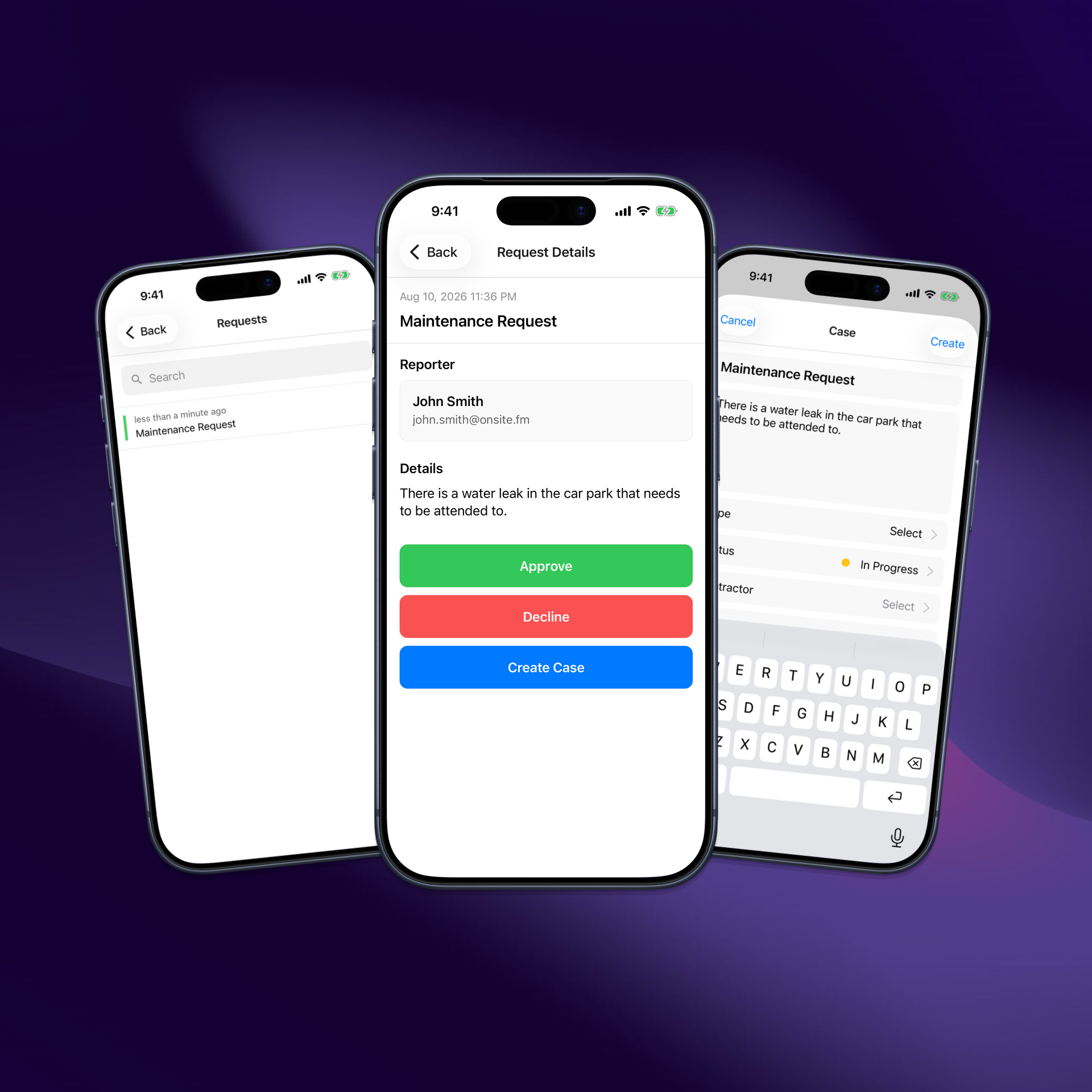 Resident maintenance request reviewed and converted into a case in the Onsite mobile app
